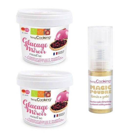 Préparation glaçage miroir neutre 440 g + 1 poudre alimentaire irisée dorée