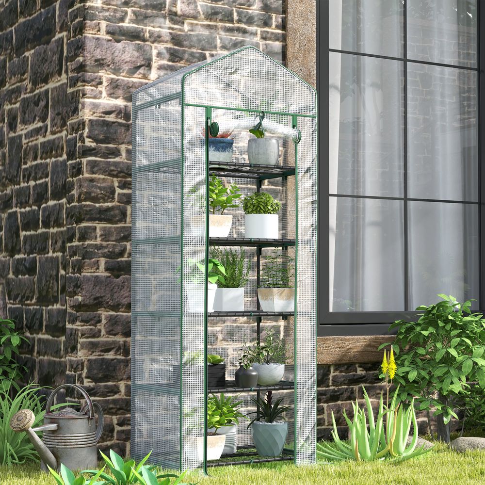 Serre de balcon verticale 5 étages acier housse transparente 69x49x193cm blanc - comfortxl outdoor living