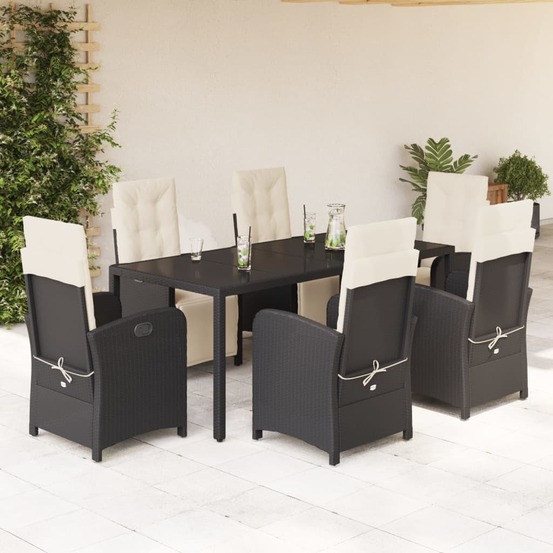 Ensemble à manger de jardin coussins 7pcs noir résine tressée