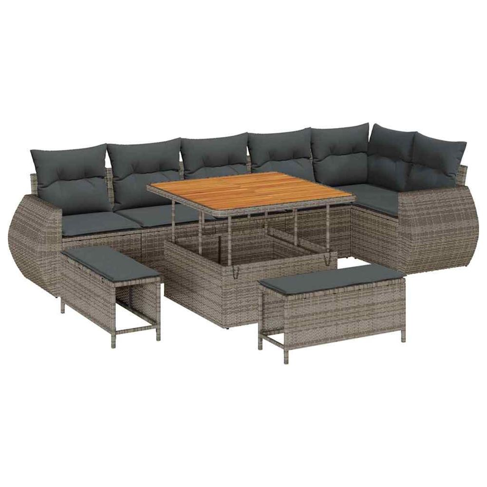 Ensemble de canapé de jardin 9 pc gris polyrotin