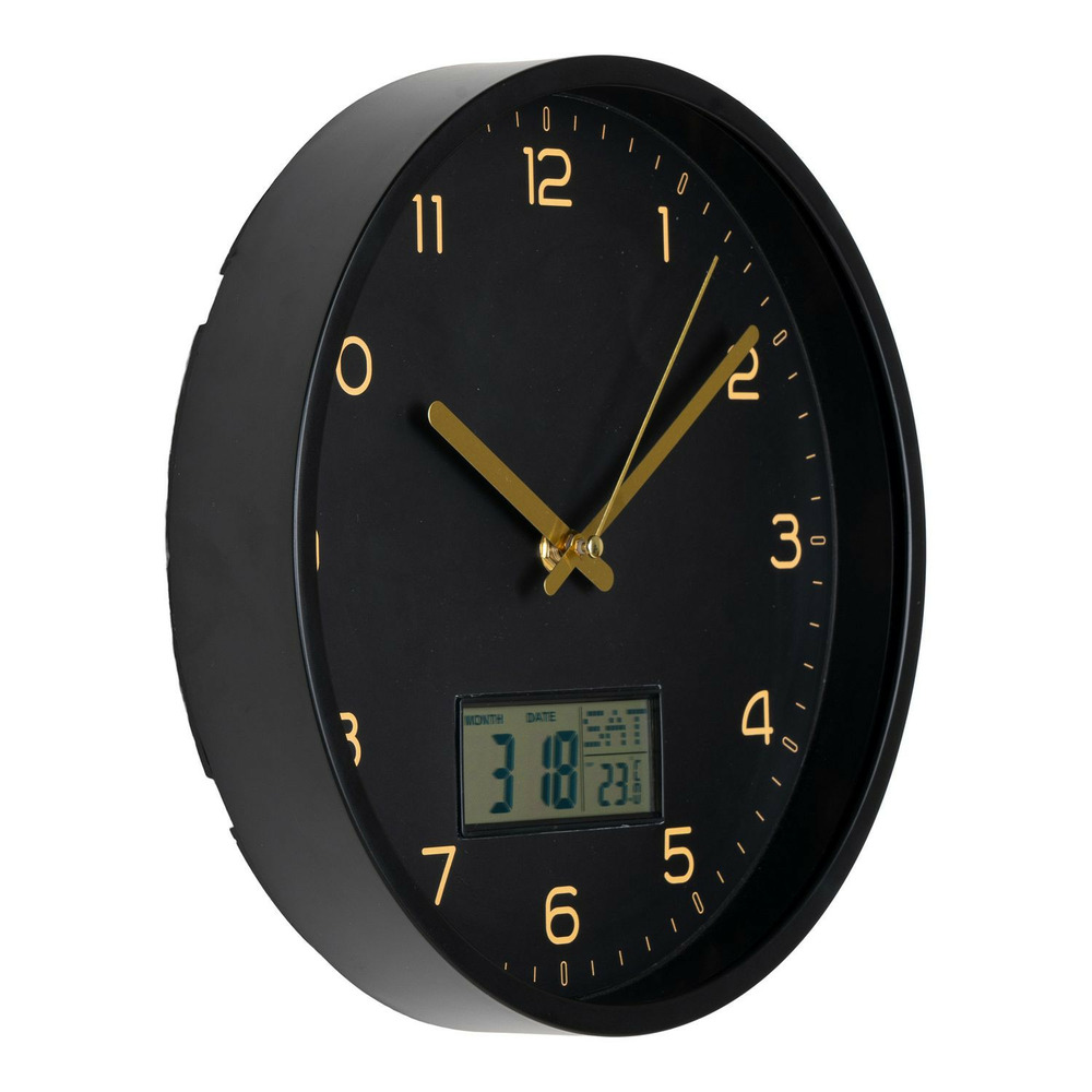 Horloge murale avec affichage digital ø 25 cm - plastique noir