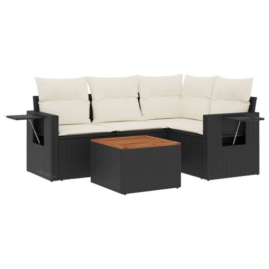 Salon de jardin 5 pcs avec coussins noir résine tressée