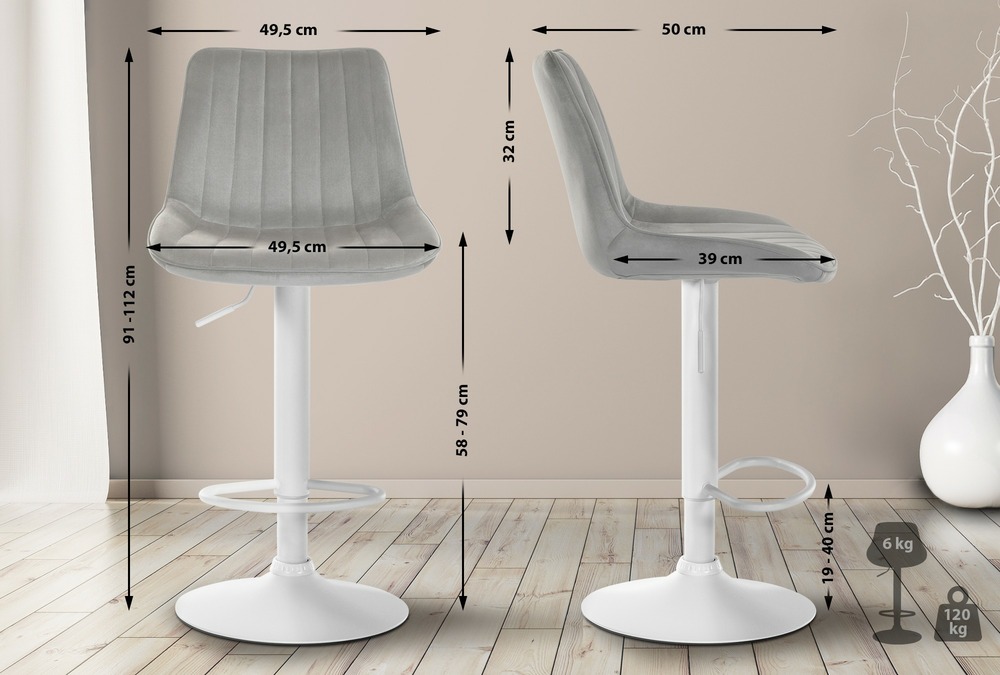 Lot de 2 tabourets de bar toni velours blanc