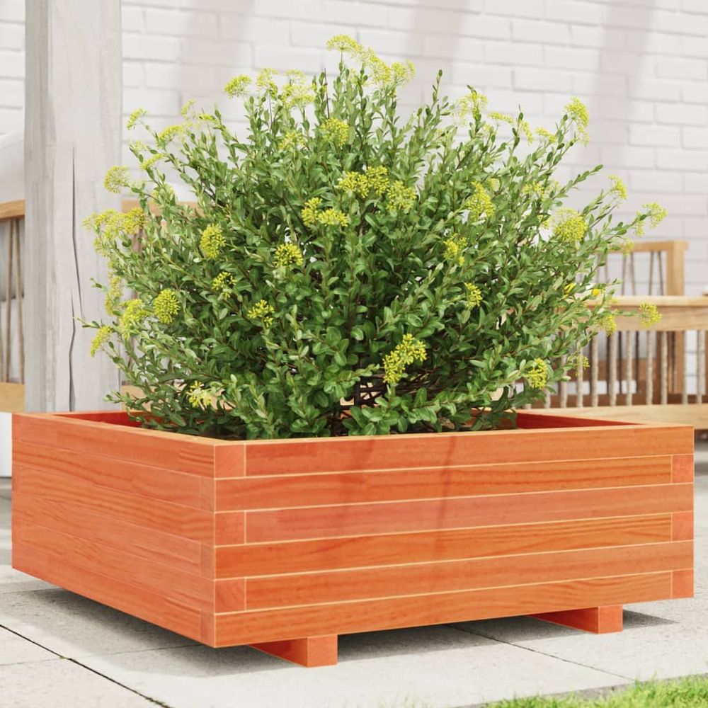 Grande jardinière carrée 70x70cm en bois massif finition cire marron