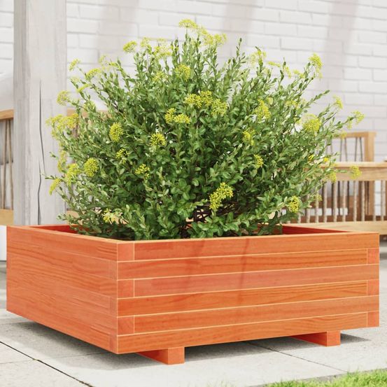 Grande jardinière carrée 70x70cm en bois massif finition cire marron