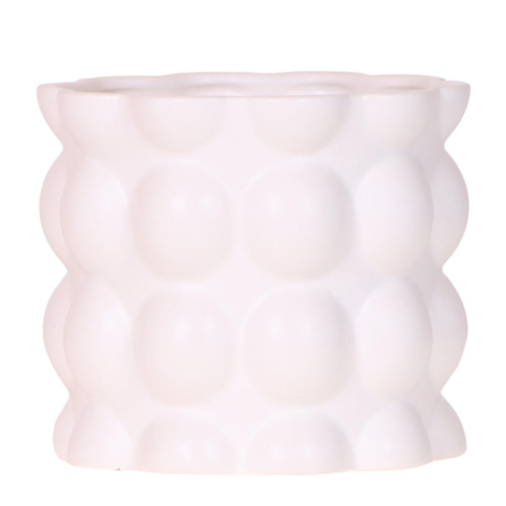Cache-pot céramique mat texture bulles - douceur cosy - pot de 12cm - blanc