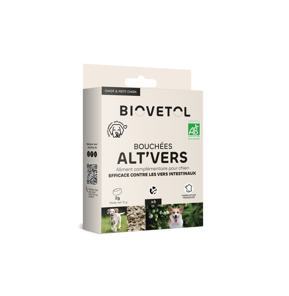 Biovetol - bouchées alt’vers petit chien < 15kgs - vermifuge - 6 bouchées