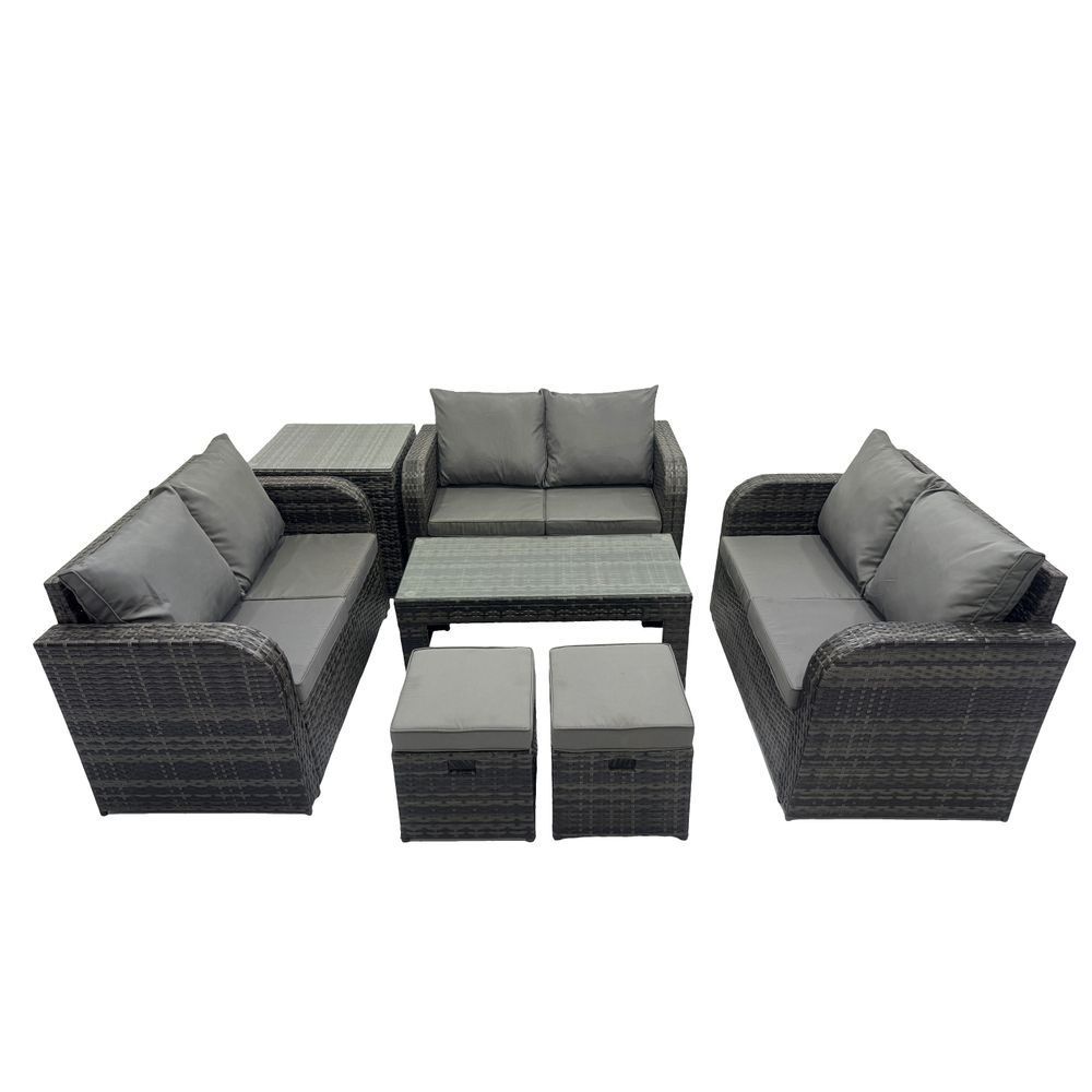 8 places salon de jardin meubles de jardin avec table basse canapé à deux places table d'appoint 2 petits tabourets gris foncé mixte
