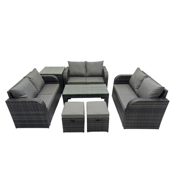 8 places salon de jardin meubles de jardin avec table basse canapé à deux places table d'appoint 2 petits tabourets gris foncé mixte