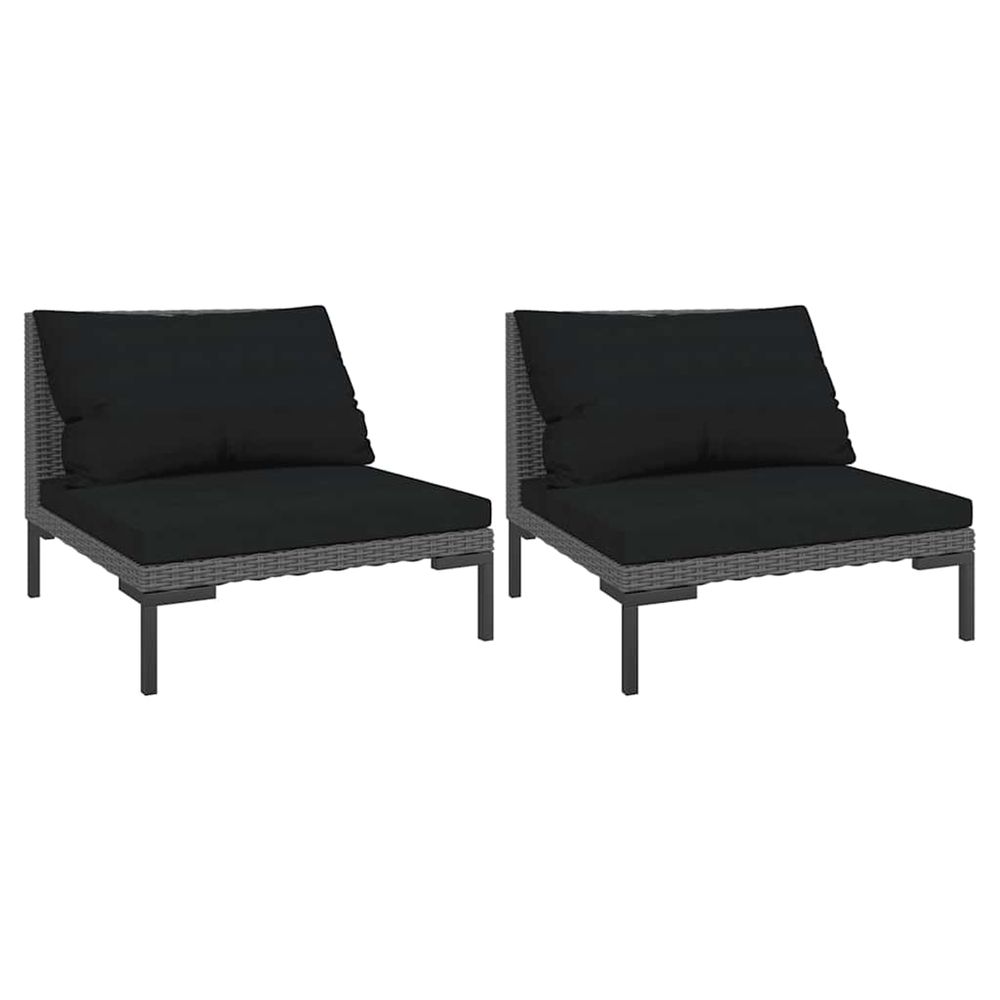 Canapés de jardin 2 pcs avec coussins résine tressée demi-ronde