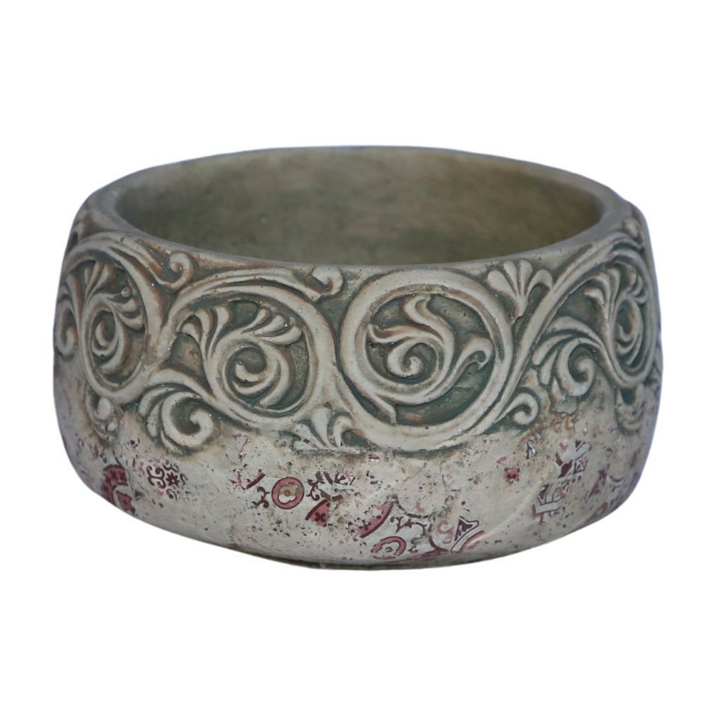 Coupe ronde en ciment vieilli effet carrelage bordeaux ø.18,5 x ht.10,5 cm