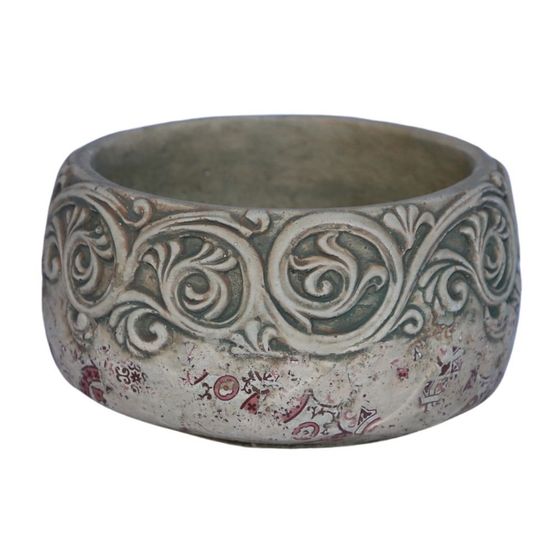 Coupe ronde en ciment vieilli effet carrelage bordeaux ø.18,5 x ht.10,5 cm