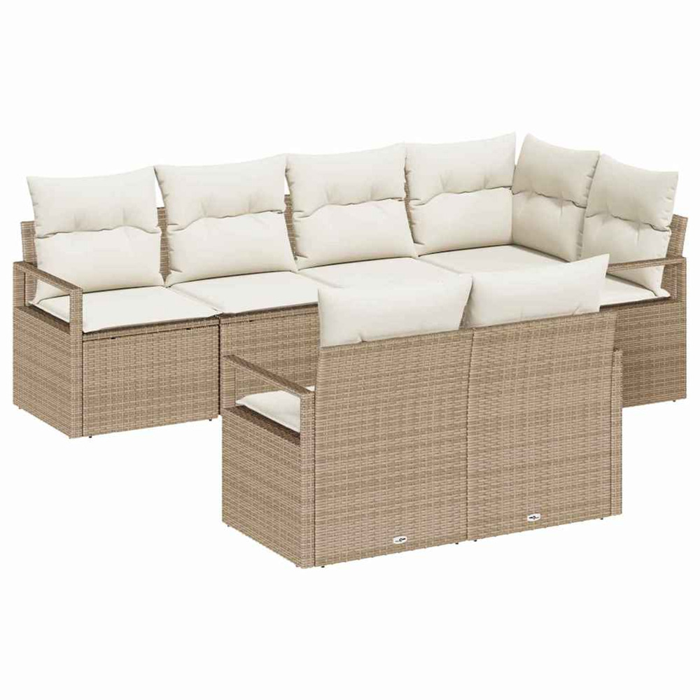 Ensemble de canapé de jardin 7 pcs beige et blanc polyrotin