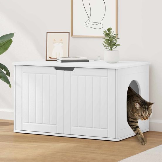 Niche rectangulaire xxl bois repos blanc 85cm pour grand chat duo