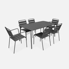 Table de jardin en métal 160x90cm + 4 chaises empilables et 2 fauteuils gris