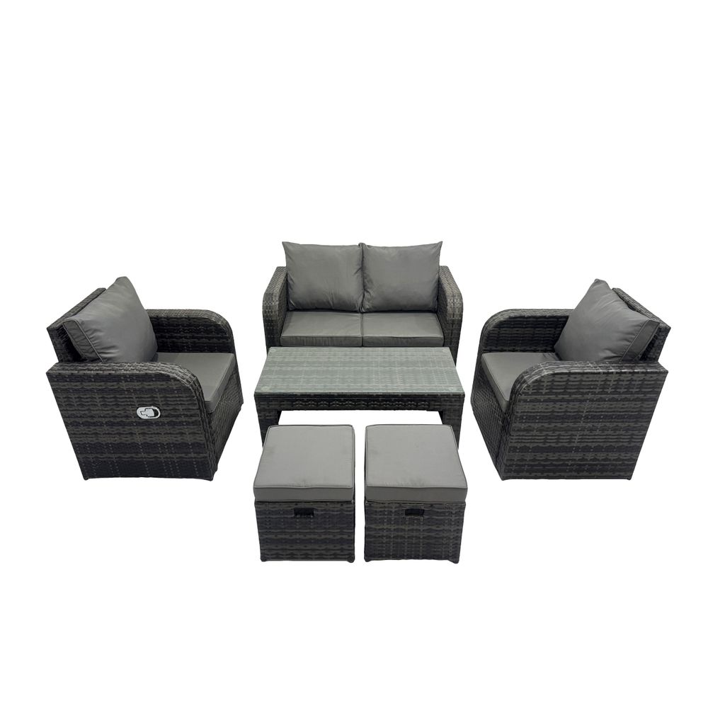 Ensemble de meubles de jardin en polyrotin 6 places avec table basse rectangulaire chaise inclinable