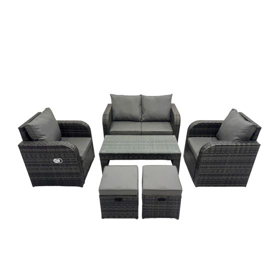 Ensemble de meubles de jardin en polyrotin 6 places avec table basse rectangulaire chaise inclinable