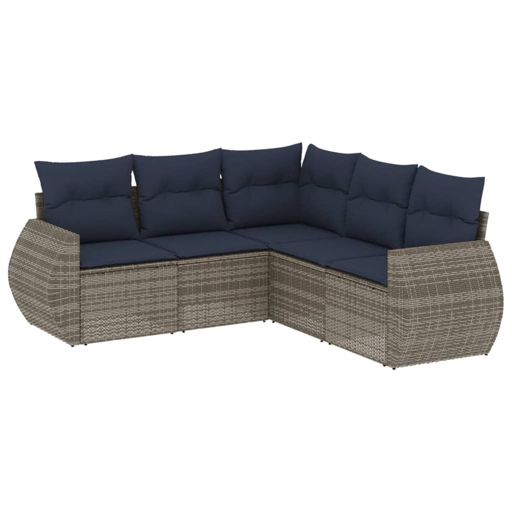 Ensemble de canapé de jardin 5 pcs avec coussins gris résine tressée