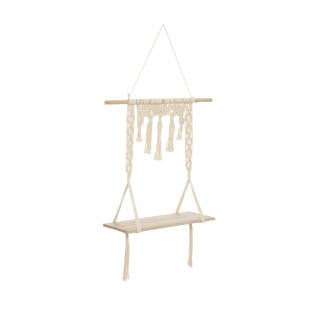 Étagère murale macramé en bois et coton 60 x 80 cm