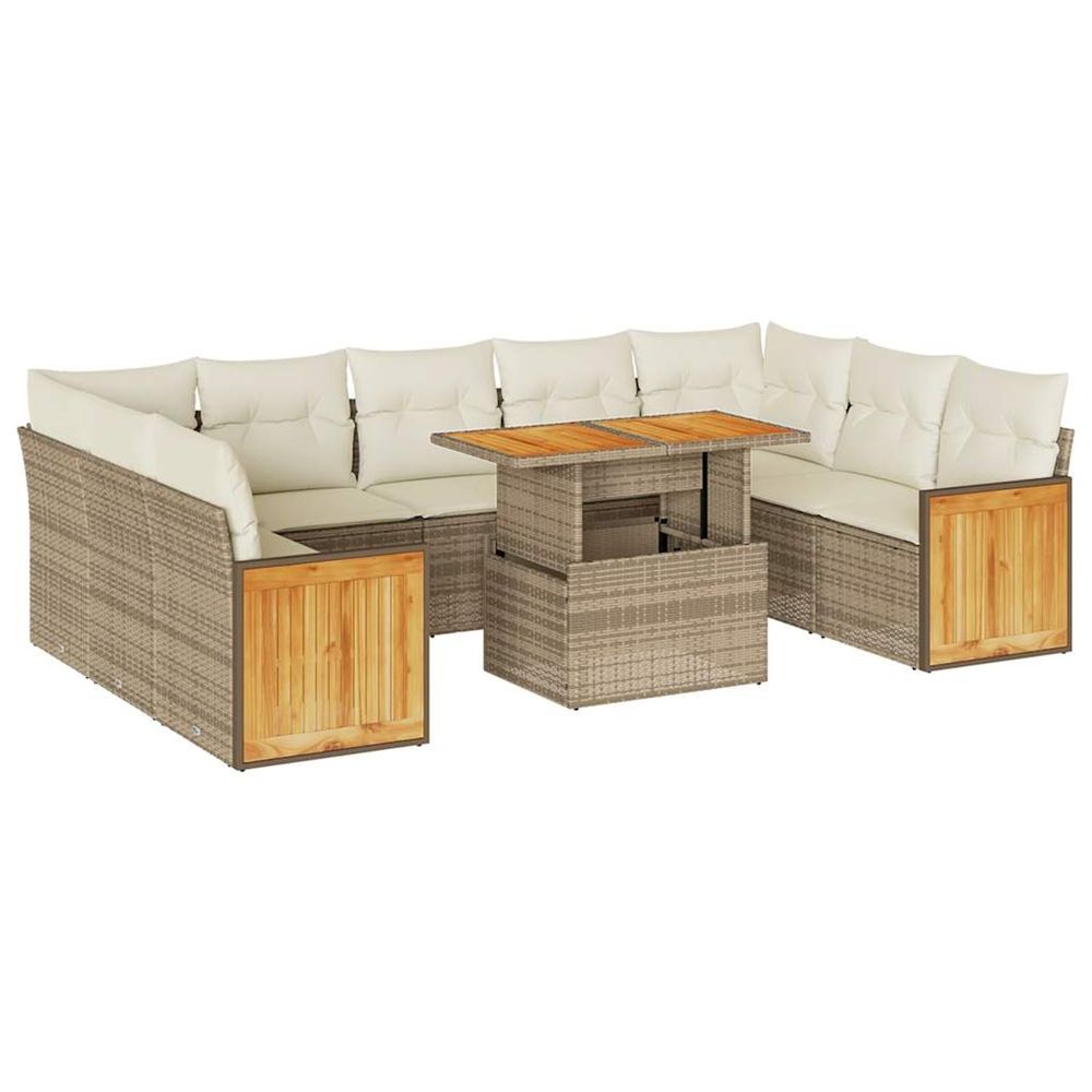 Salon de jardin avec coussins 10pcs beige résine tressée acacia