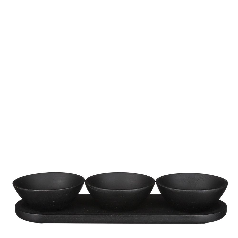 Mica decorations tomar bols sur plateau - lot de 4 - 200 ml - 100% fsc bois de manguier - noir