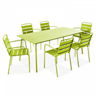 Ensemble table de jardin et 6 fauteuils en métal vert