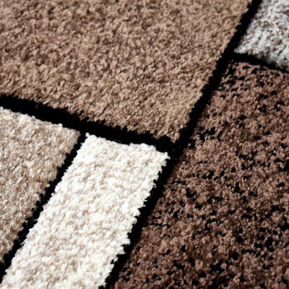 Tapis chambre 100x100 tissé crème carré motif abstrait LYN8 BELO 3