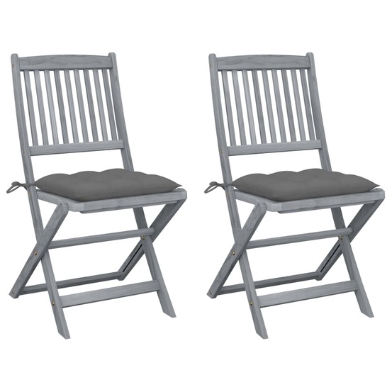 Chaises pliables d'extérieur lot de 2 et coussins bois d'acacia