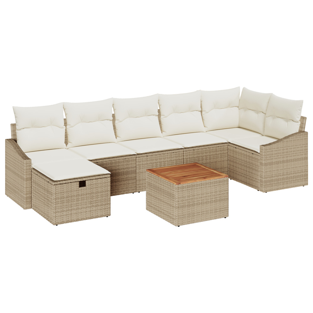 Ensemble de canapé de jardin de 8 pièces avec coussins beige en poly rattan