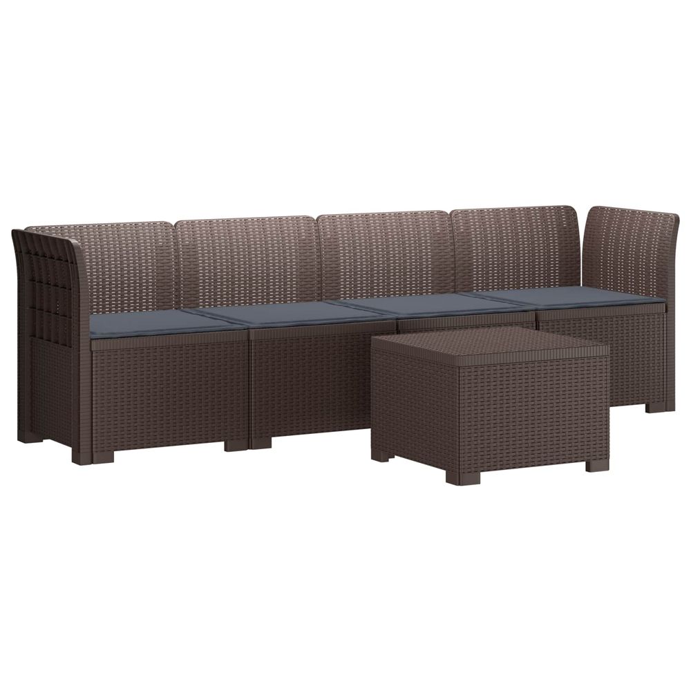 Canapé de jardin 4 places avec coussins look rotin pp marron