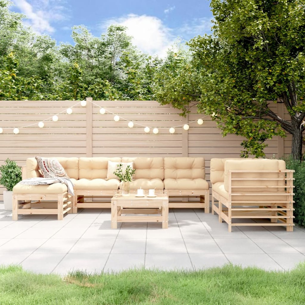 Salon de jardin 8 pcs bois de pin massif
