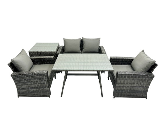 Ensemble de canapé en rotin extérieur avec table à manger table d'appoint gris foncé mixte