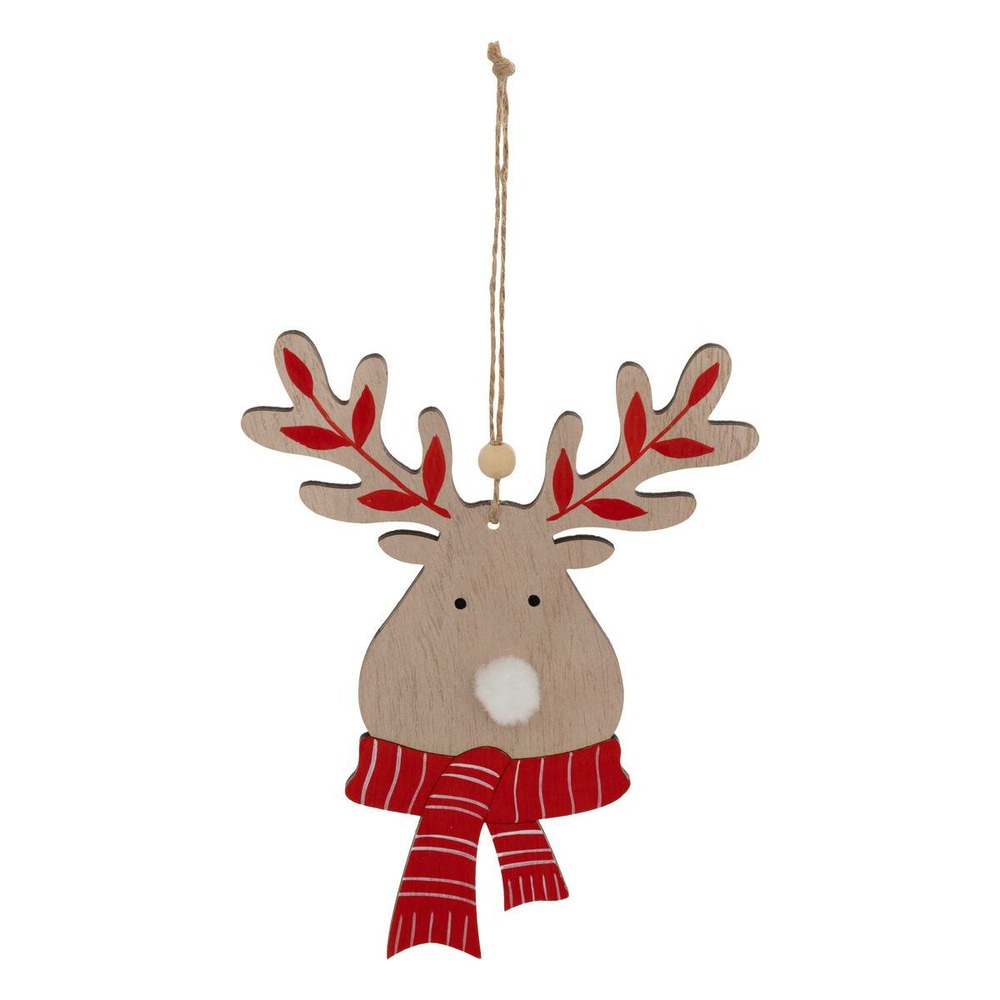 Sujet renne écharpe bois h.17cm rouge