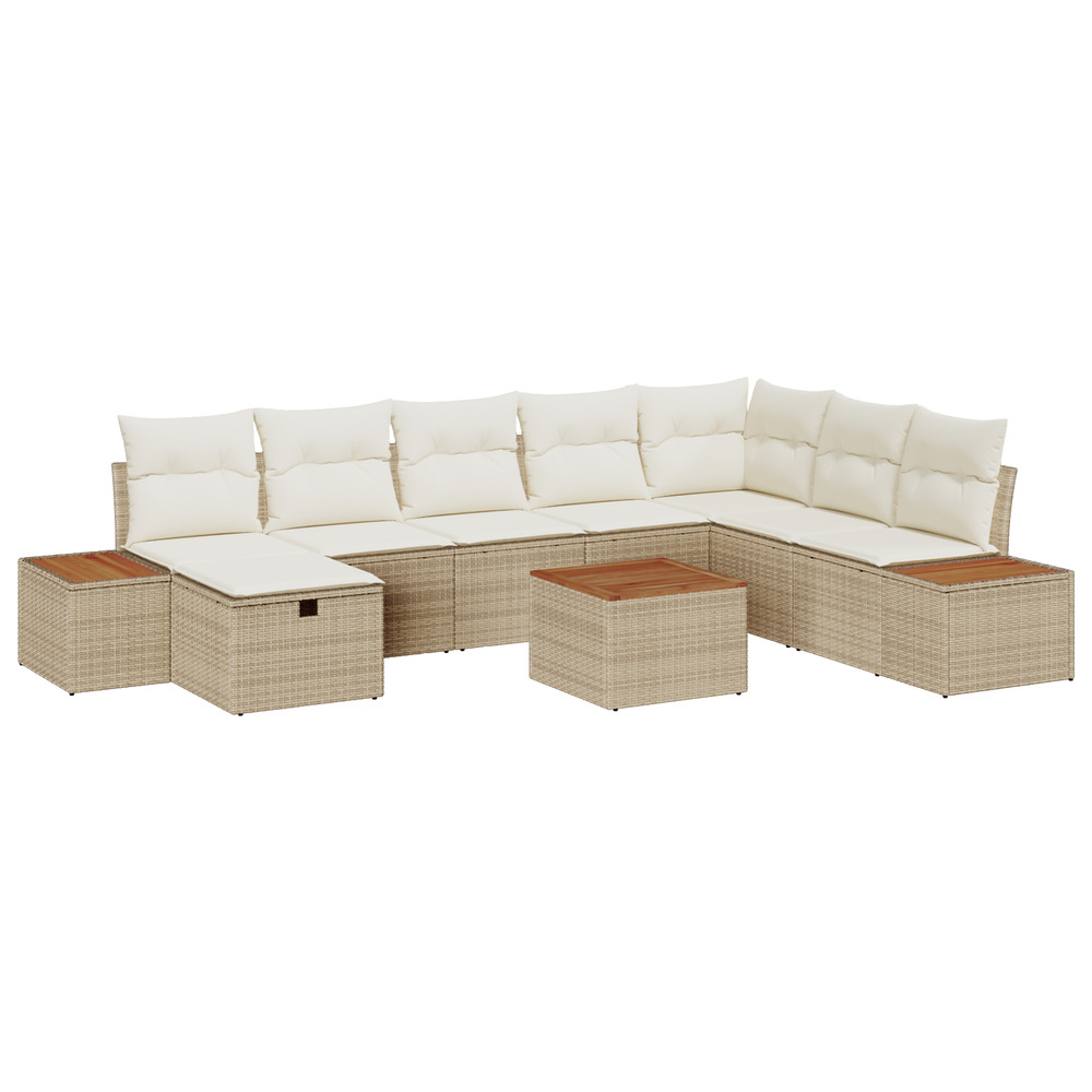Ensemble de canapé de jardin 9 pièces avec coussins beige rattan poly