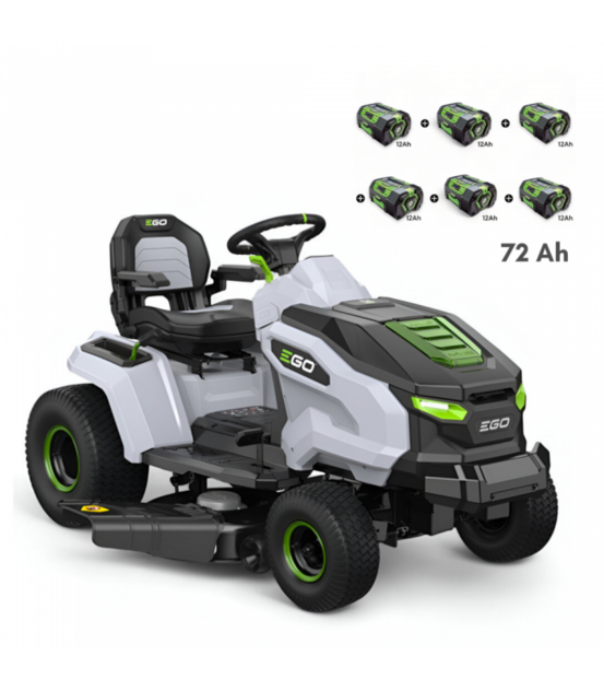 Tondeuse tracteur à batterie coupe 107 cm, 6 batteries 12ah et chargeur 1600w - ego tr4201e
