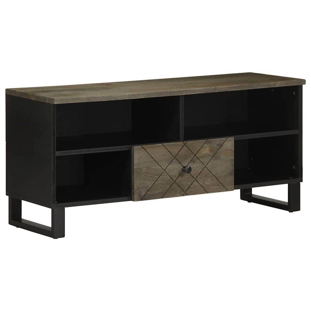 Meuble tv noir 100x33x46 cm bois massif de manguier