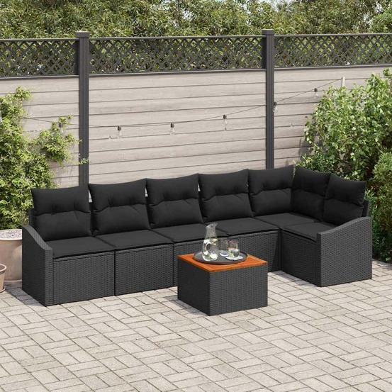 Ensemble de canapé de jardin avec stockage 7 pcs noir polyrotin