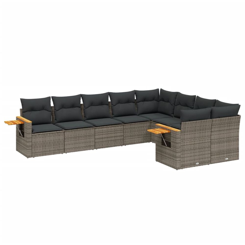 Salon de jardin 9 pcs avec coussins gris résine tressée