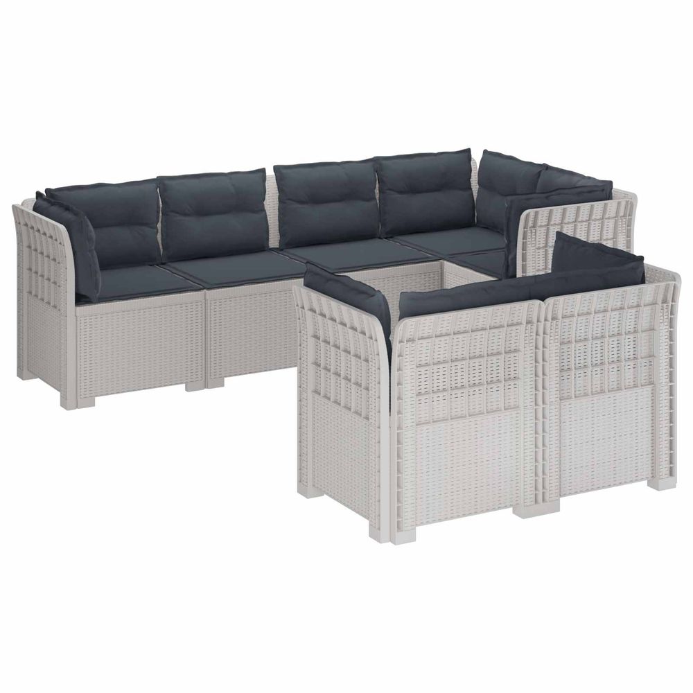 Canapé de jardin 7 places avec coussins look rattan pp blanc