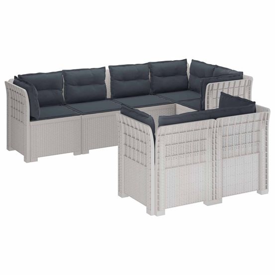 Canapé de jardin 7 places avec coussins look rattan pp blanc