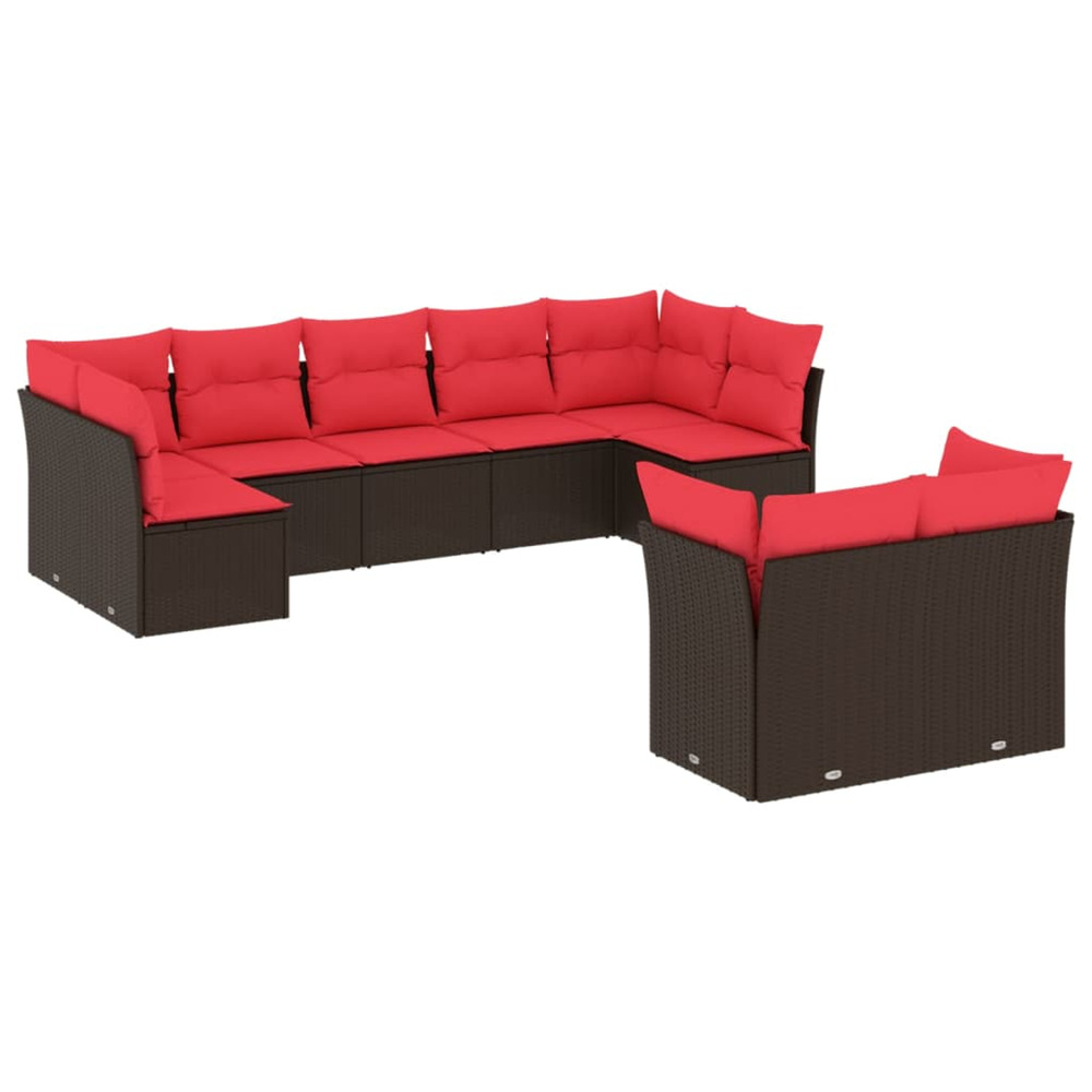Salon de jardin avec coussins 9 pcs marron résine tressée