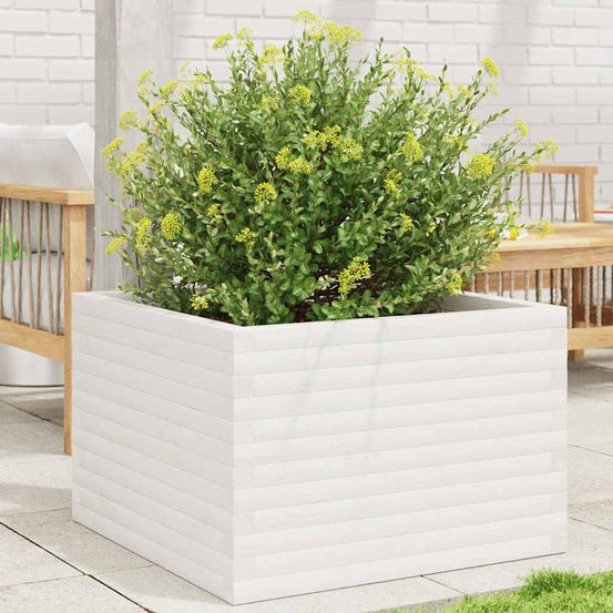 Grande jardinière carrée en bois de pin pour terrasse blanc 70x70cm