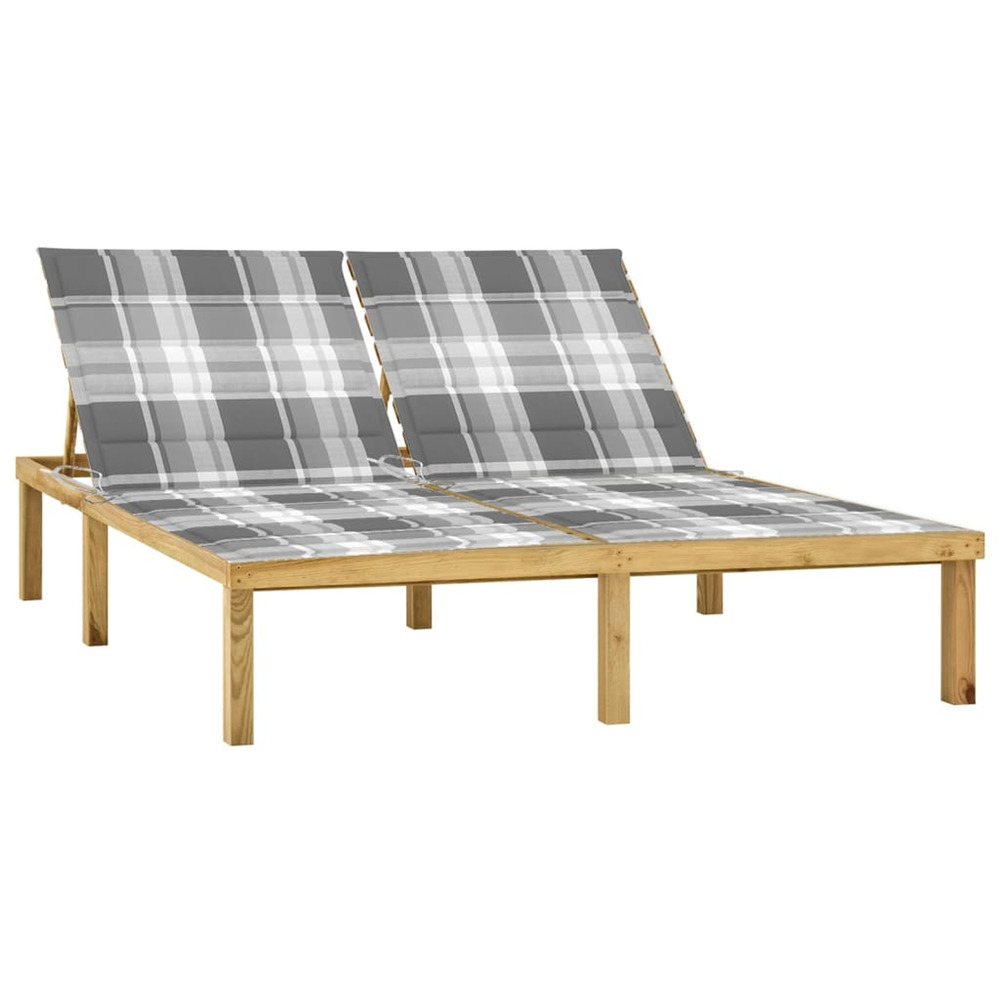 Chaise longue double avec coussins bois de pin imprégné bain de soleil