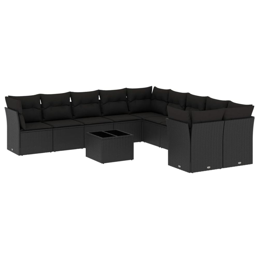 Salon de jardin 11 pcs avec coussins noir résine tressée