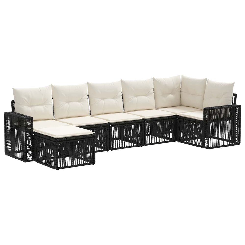 Ensemble de canapé de jardin 7 pc noir et blanc crème polyrotin