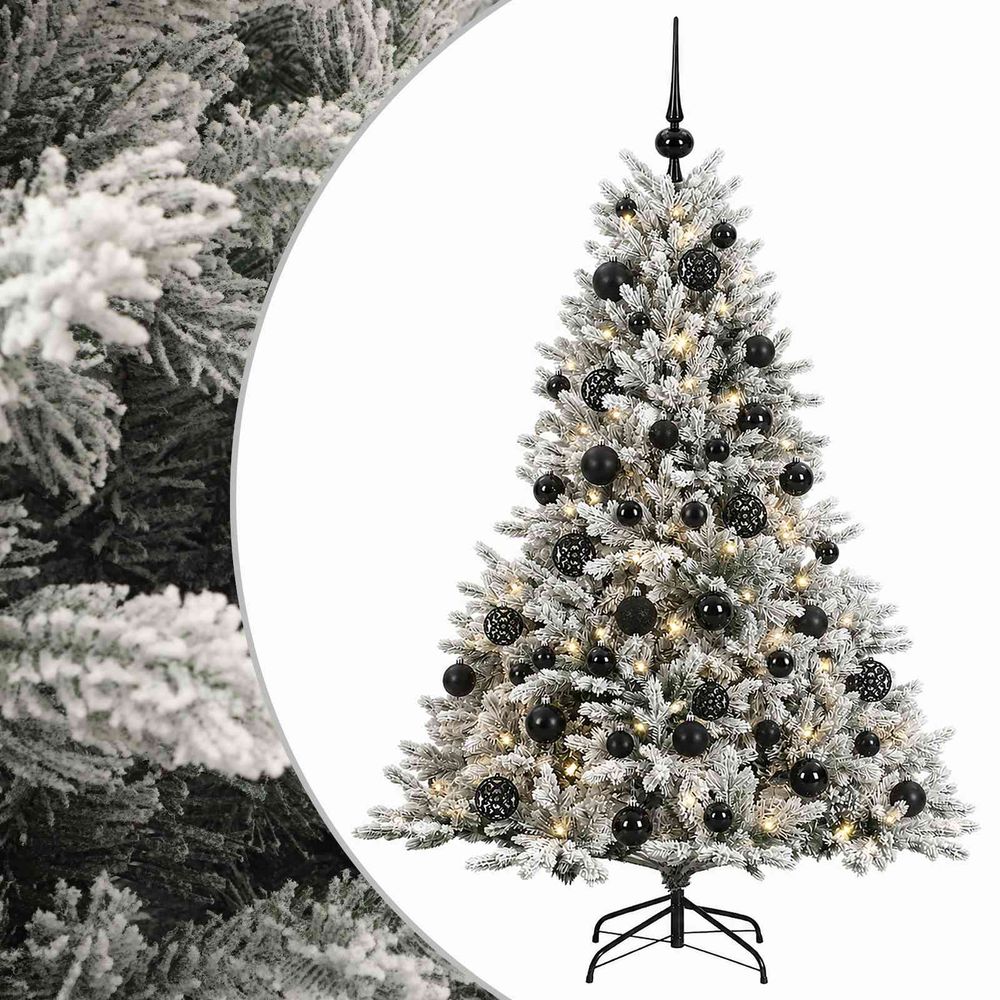 Sapin de noël artificiel avec boules 150 cm 150 led blanc chaud
