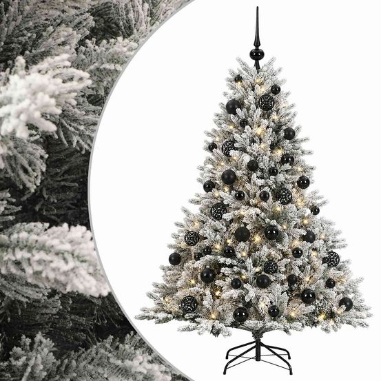Sapin de noël artificiel avec boules 150 cm 150 led blanc chaud