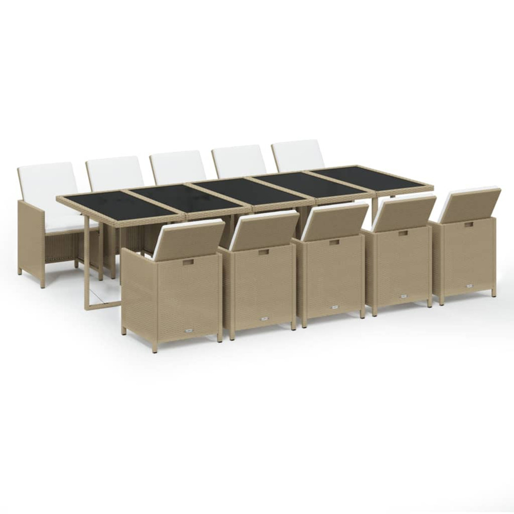 Ensemble à manger de jardin coussins 11pcs résine tressée beige