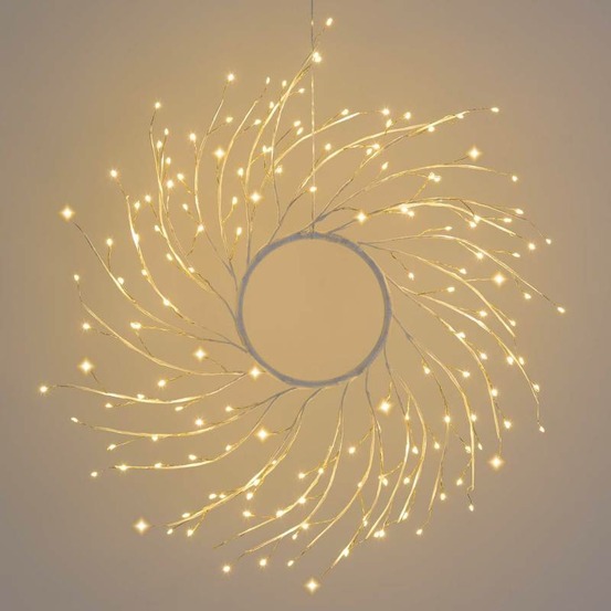 Couronne branches tilleul métal blanc ø45cm 160 micro led blanc chaud avec transformateur