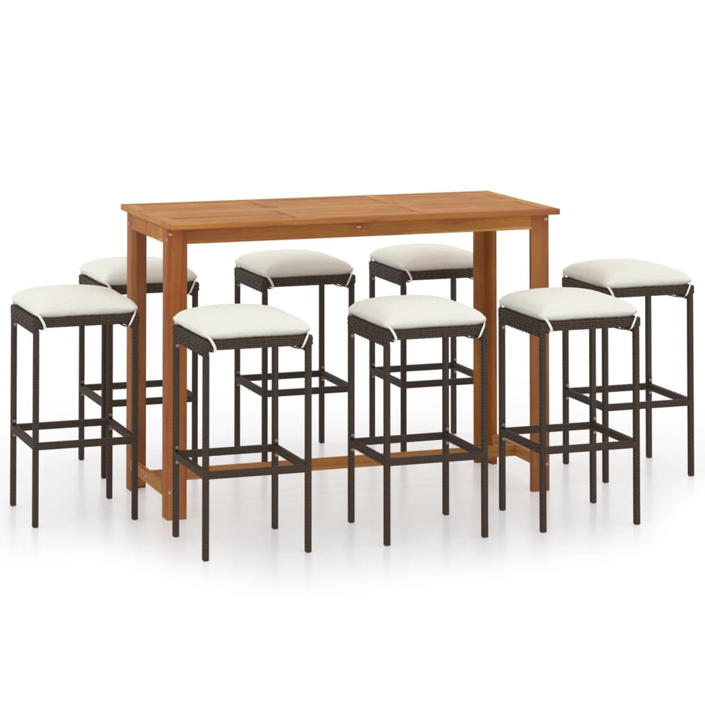 Ensemble de bar de jardin avec coussins 9 pcs noir